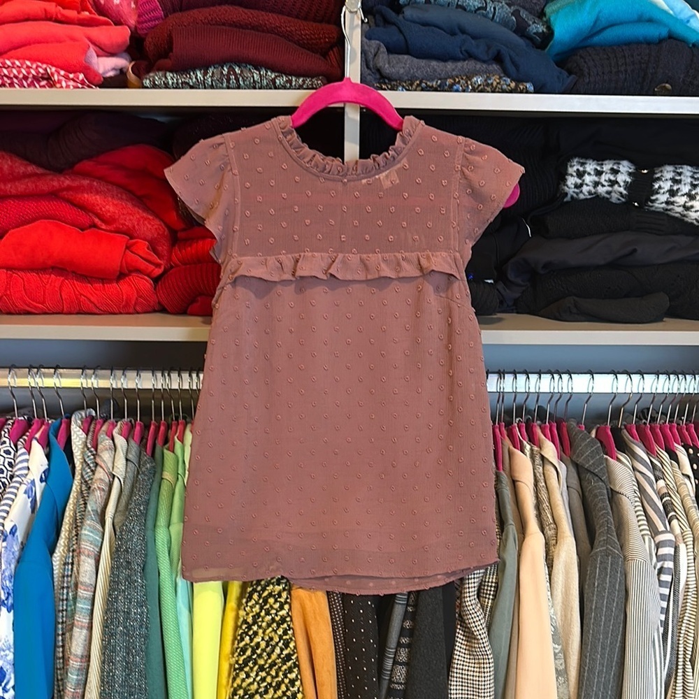 Monteau mauve cap sleeve Swiss dot blouse size S